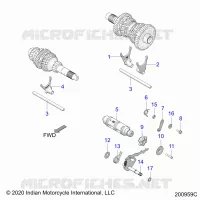 DRIVE TRAIN, SHIFT FORKS AND DRUM