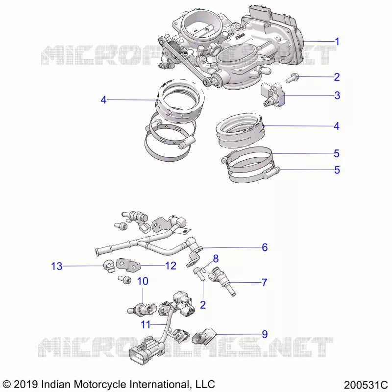 ENGINE, THROTTLE BODY AND FUEL RAIL